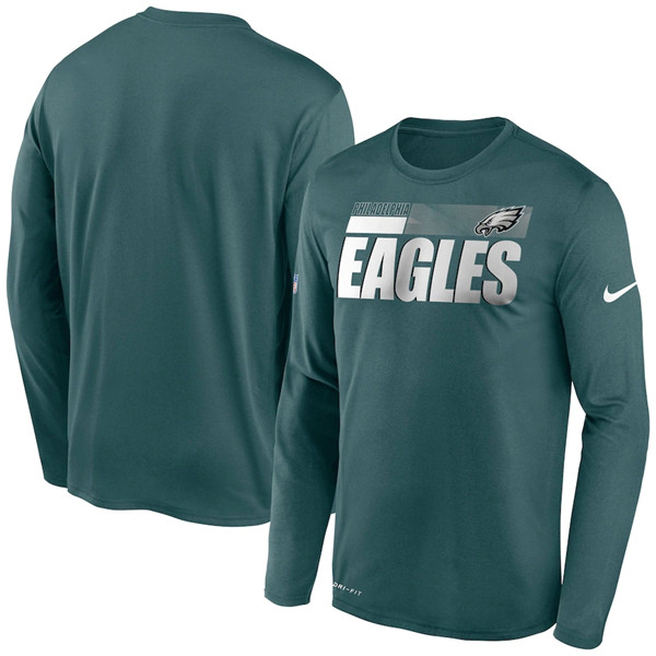 Men's Philadelphia Eagles 2020 Green Sideline Impact Legend Performance Long Sleeve NFL T-Shirt